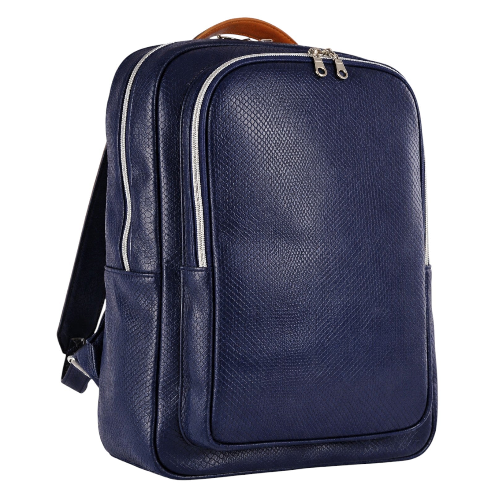 blue leather backpack mens Italian City while two large zippered compartments offer space for everything from tech to an extra layer Briefcase Backpack Navy Adjustable
