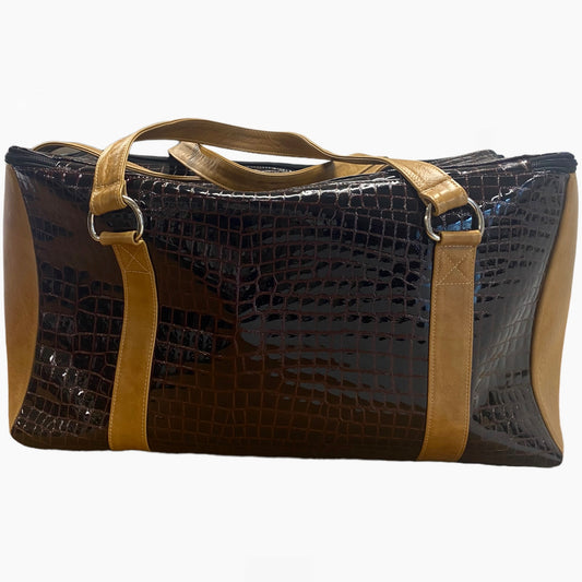 Exotic Duffel Bag: Brown Patent Croc + Vermont Honey