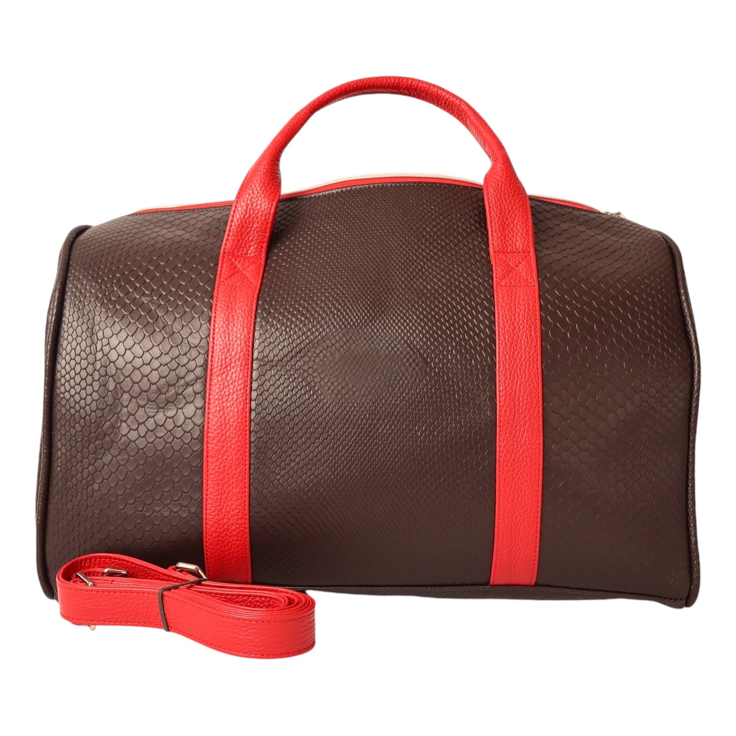 Weekender Duffel: Brown Boa / Sunday Red
