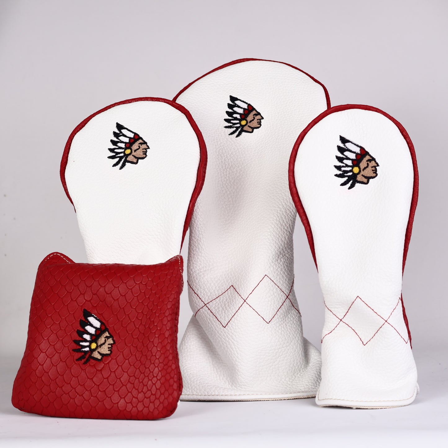 Headcover Set: Pure White + Red Boa