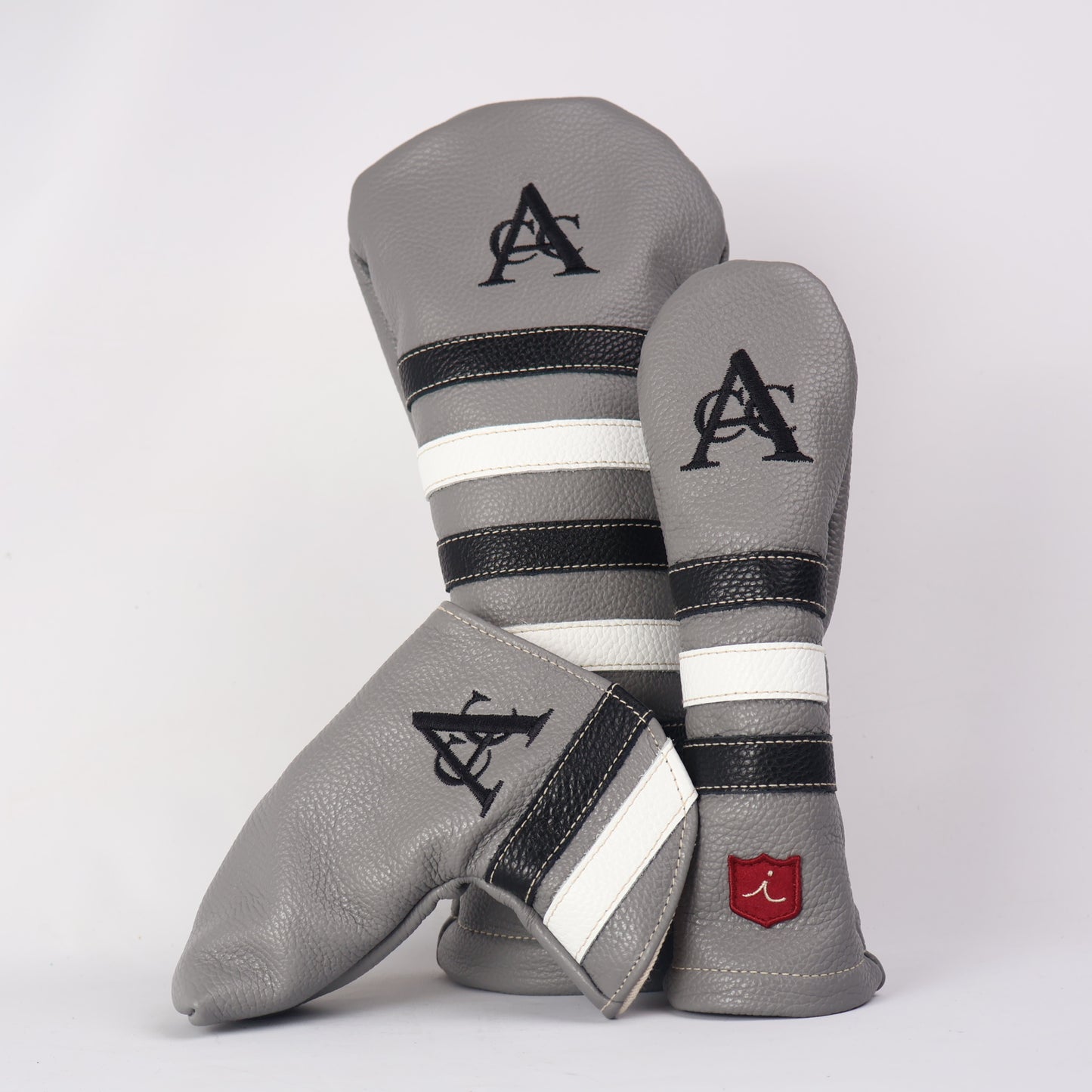 Headcover Set: Granite Grey + Pitch Black + White Boa
