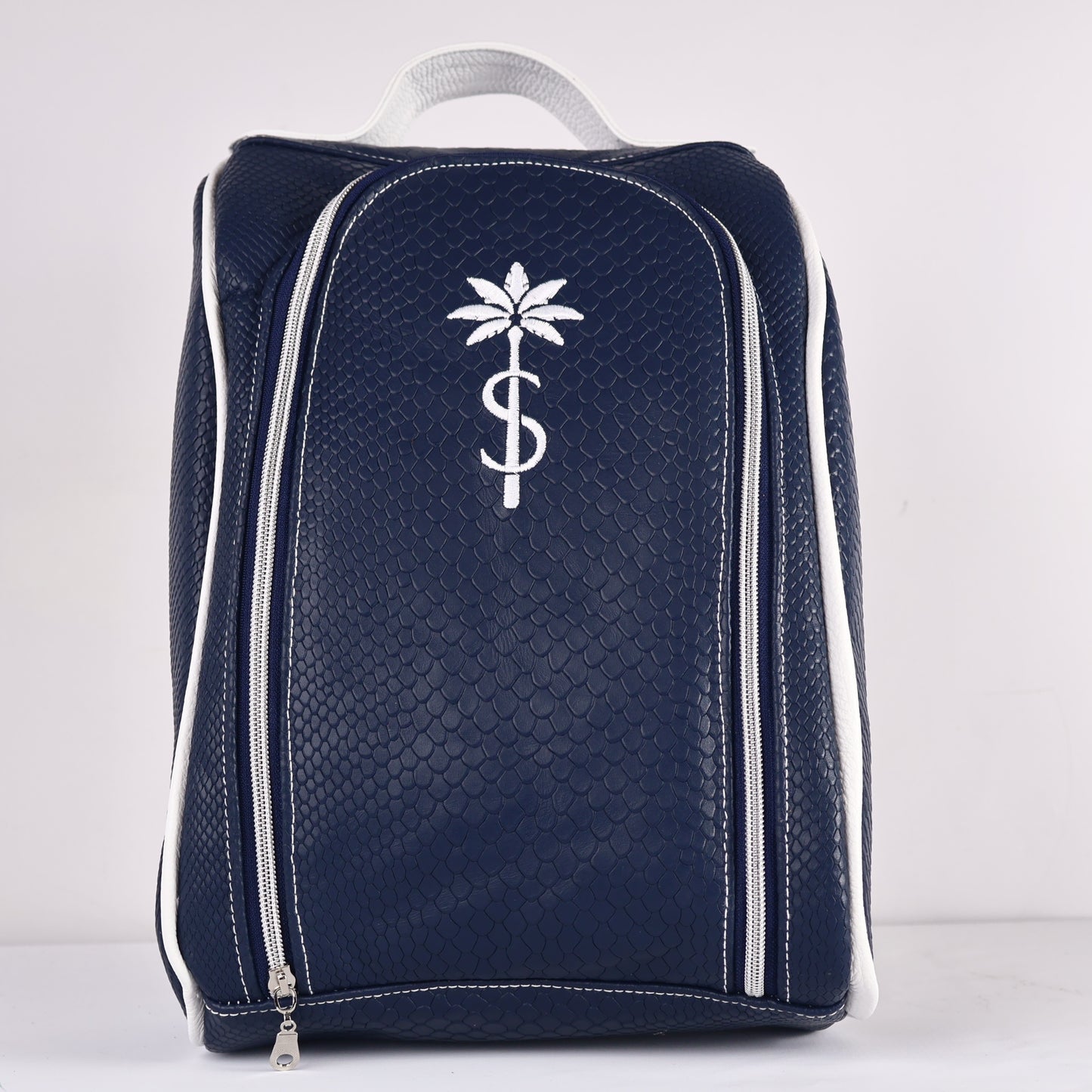 Shoe Bag: Navy Boa + White