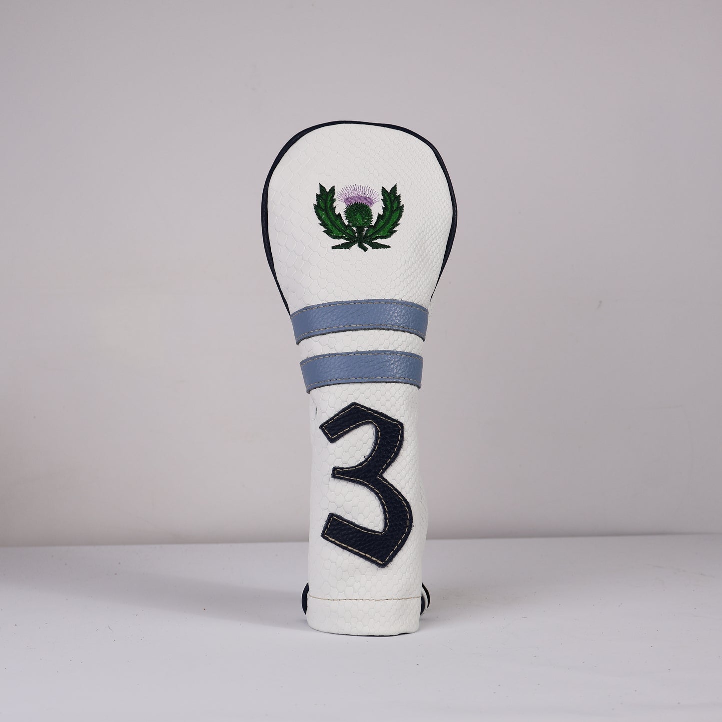 Wood Headcover: White Boa + Navy + Carolina Blue