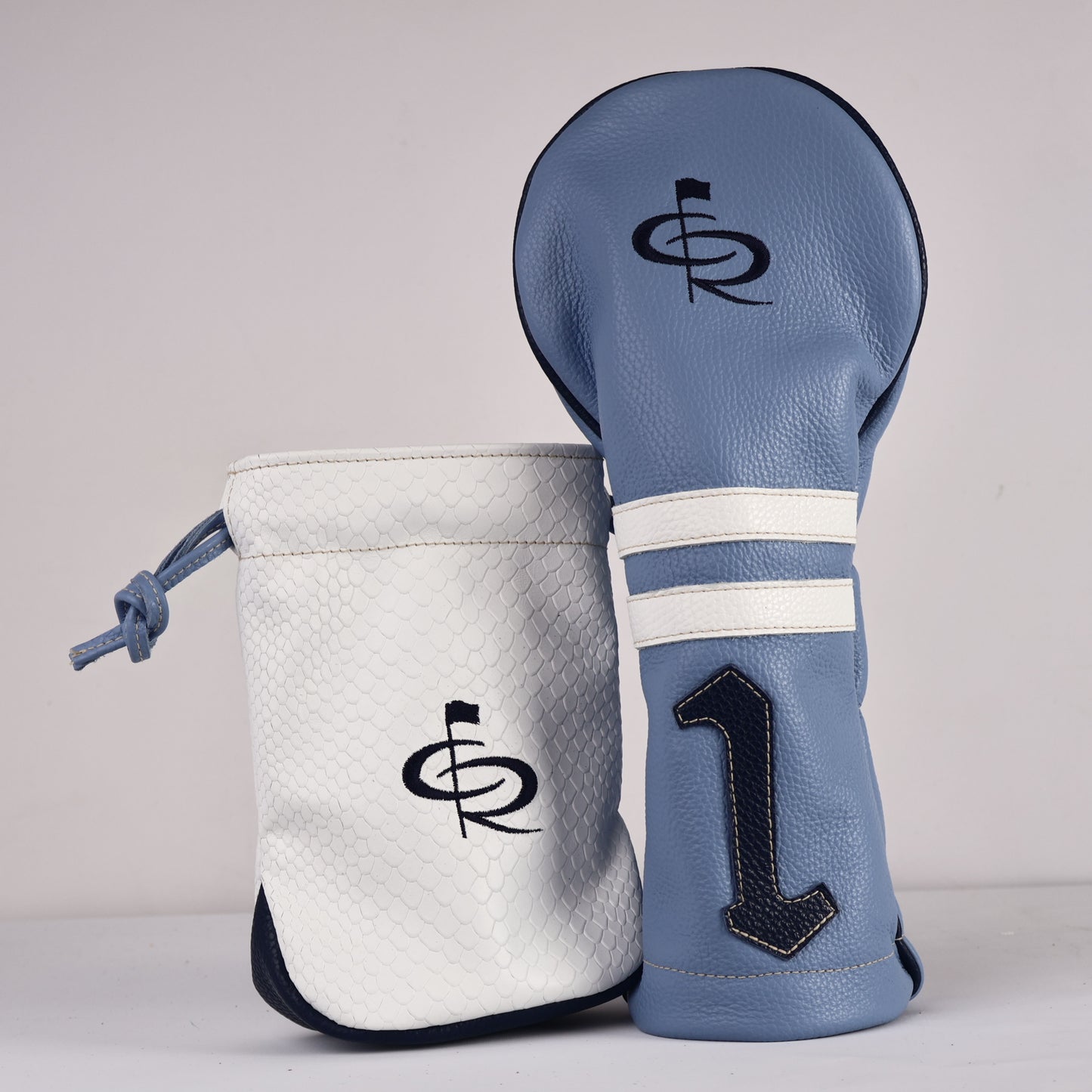 Headcover Set: Carolina Blue + Navy + Pure White + White Boa