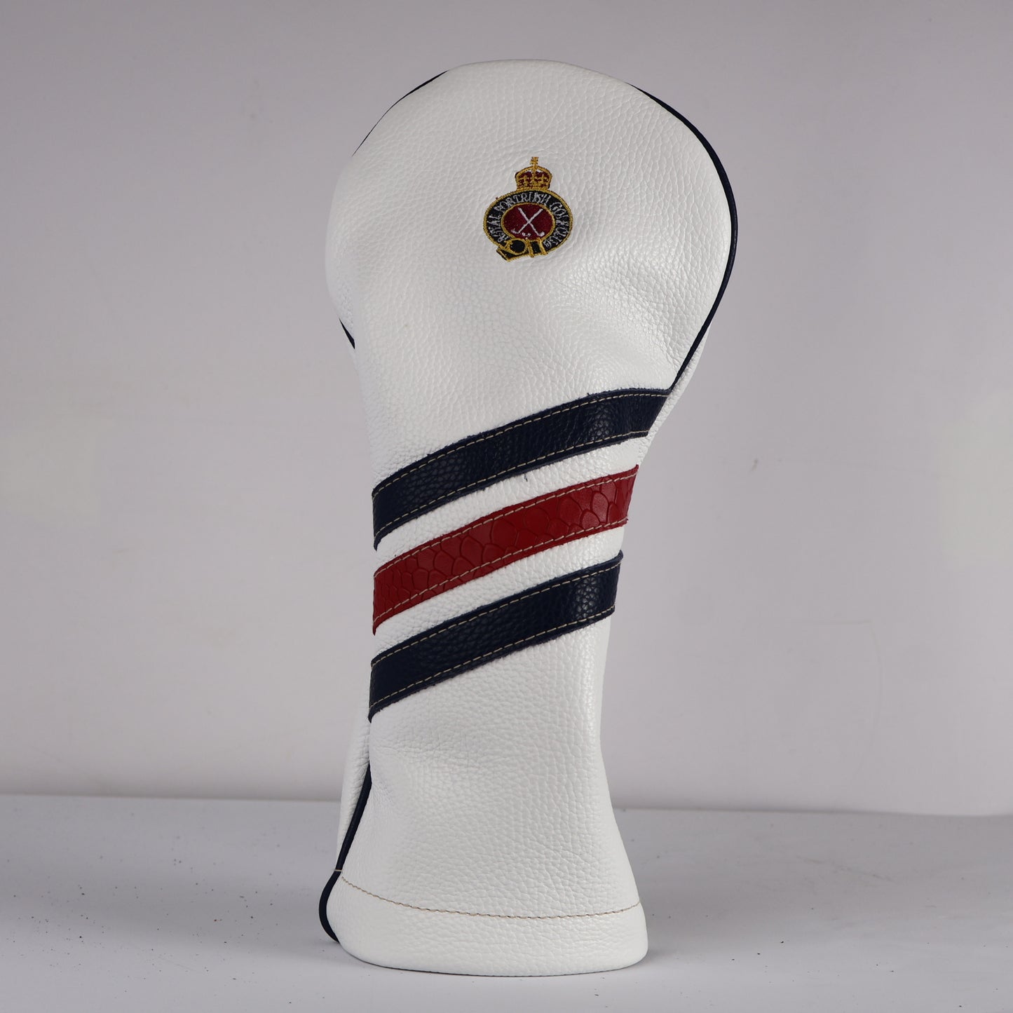 Driver Headcover: Pure White + Navy + Red Boa