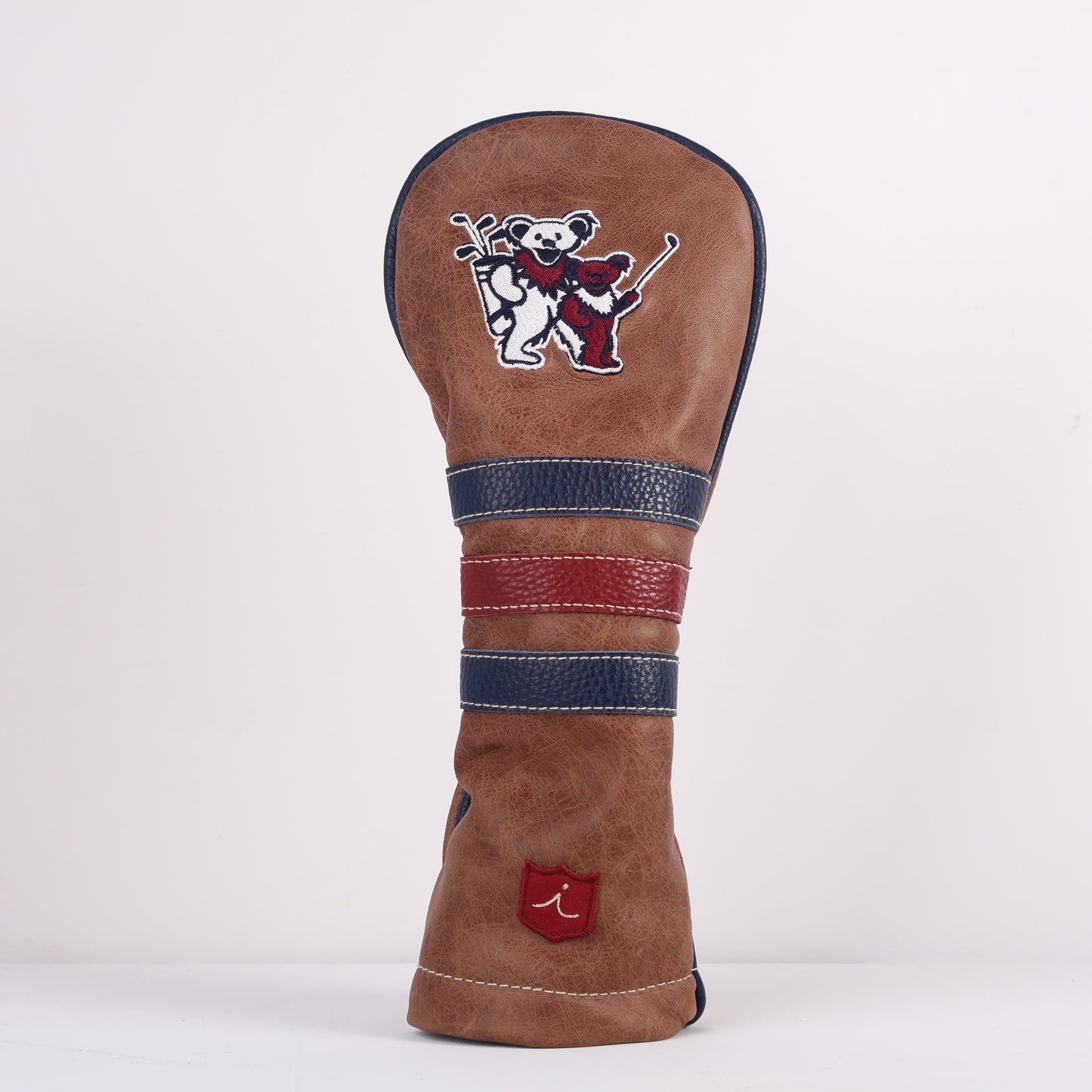 Wood Headcover: Tobacco Brown + Navy + Crimson