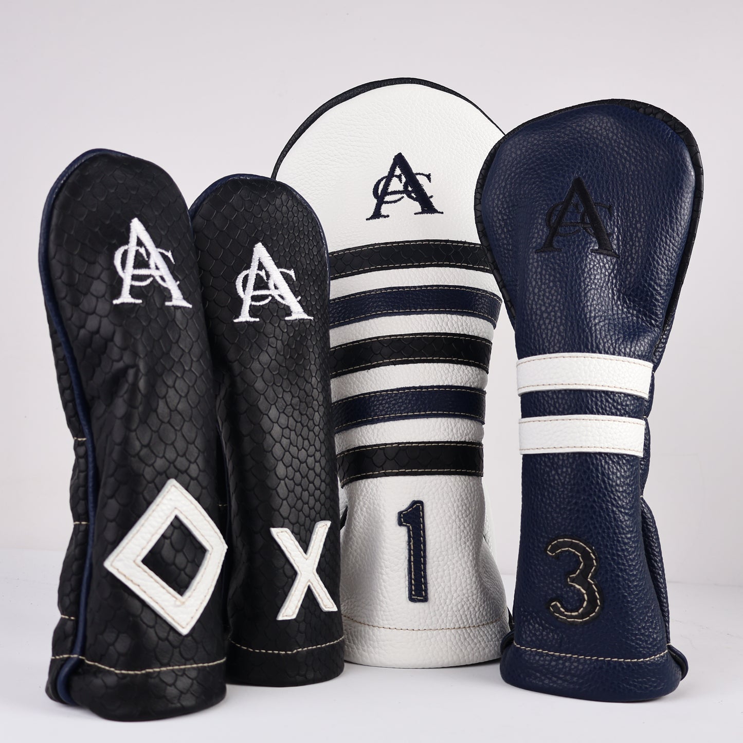 Headcover Set: Pure White + Pitch Black + Navy + Black Boa