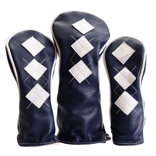 TRIPTYCH ARGYLE HEADCOVER: NAVY + PURE WHITE