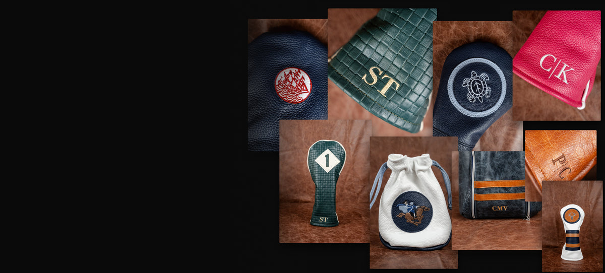 Leather headcovers and pouches personalized with custom logos and initials