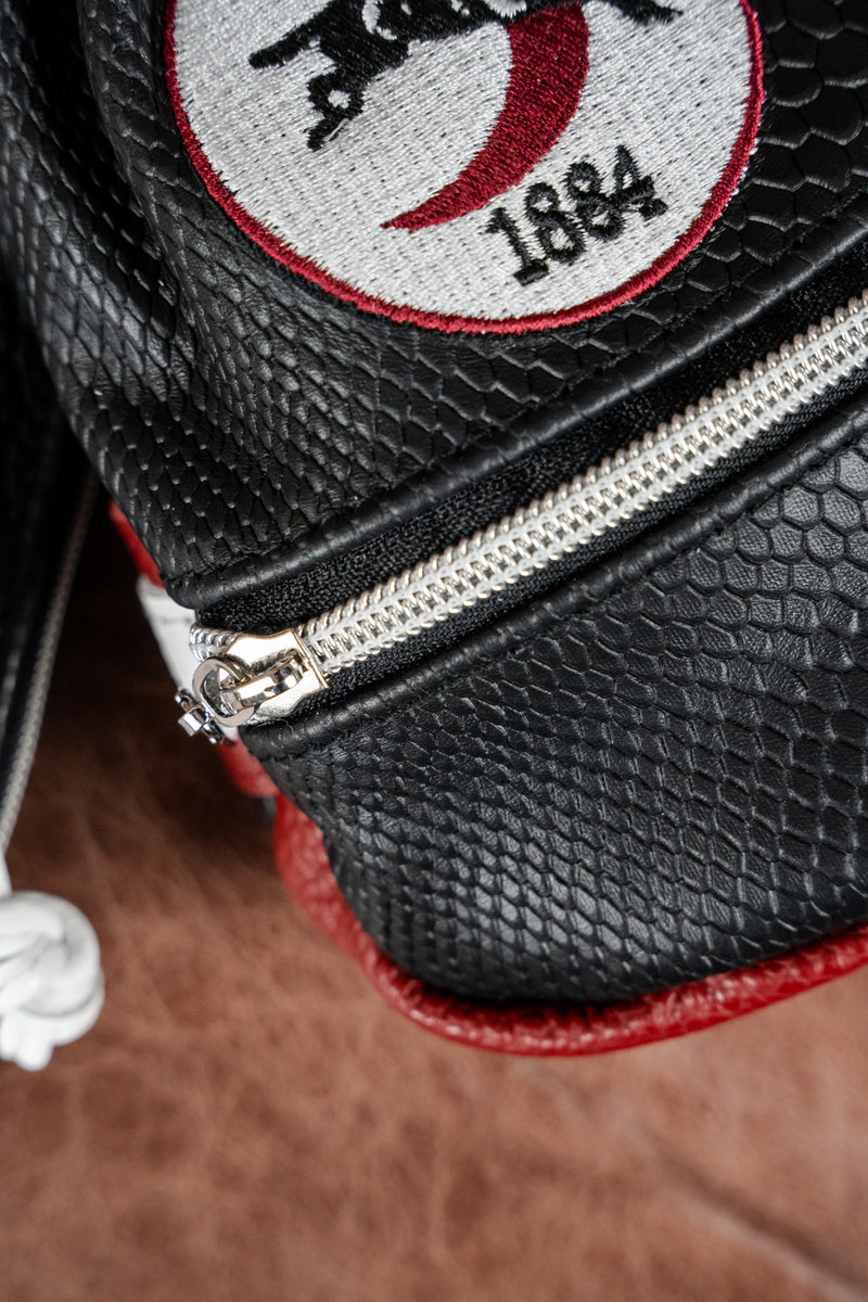 Iliac Golf leather headcovers on the bag at Olympia Fields golf course