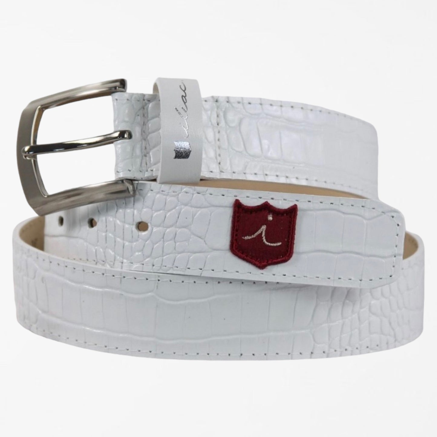 Modern Buckle Belt: Pure White Croc
