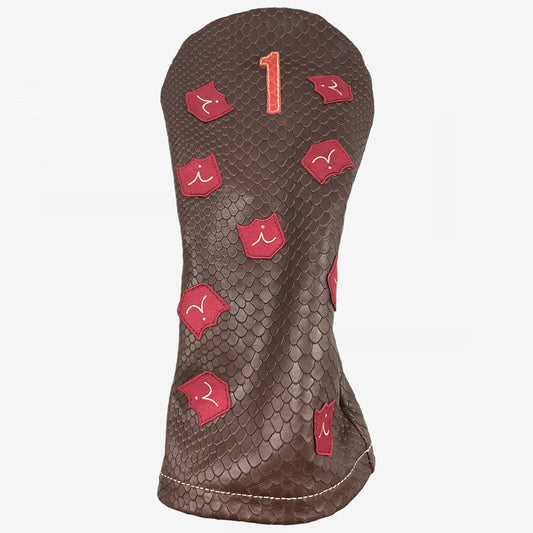 Dancing Crest Headcover: Brown Boa + Red Patent Croc