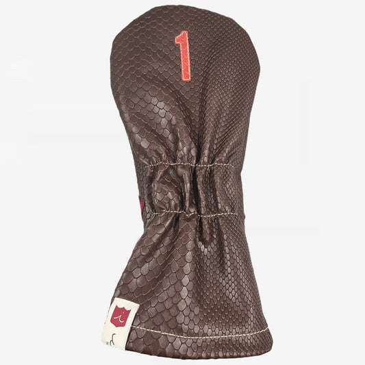 Dancing Crest Headcover: Brown Boa + Red Patent Croc