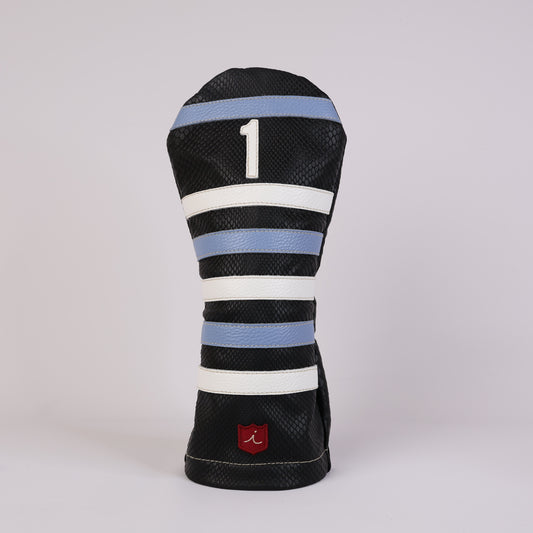 Polo Headcover: Black Boa + Carolina Blue / Pure White