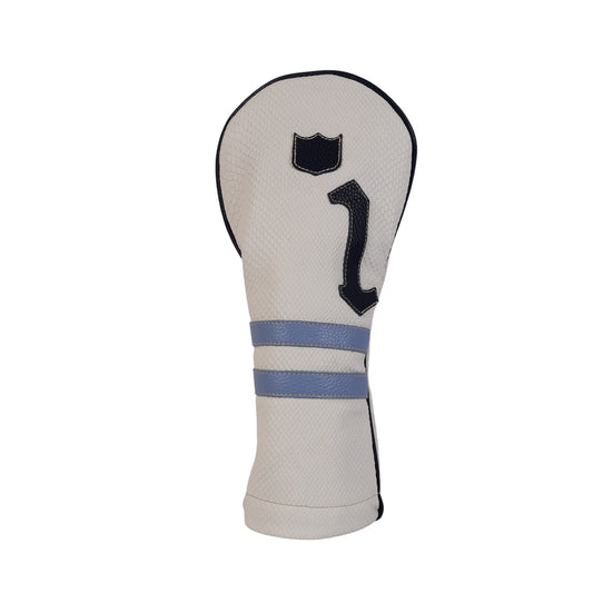 Timeless Headcover: White Boa + Navy / Carolina Blue