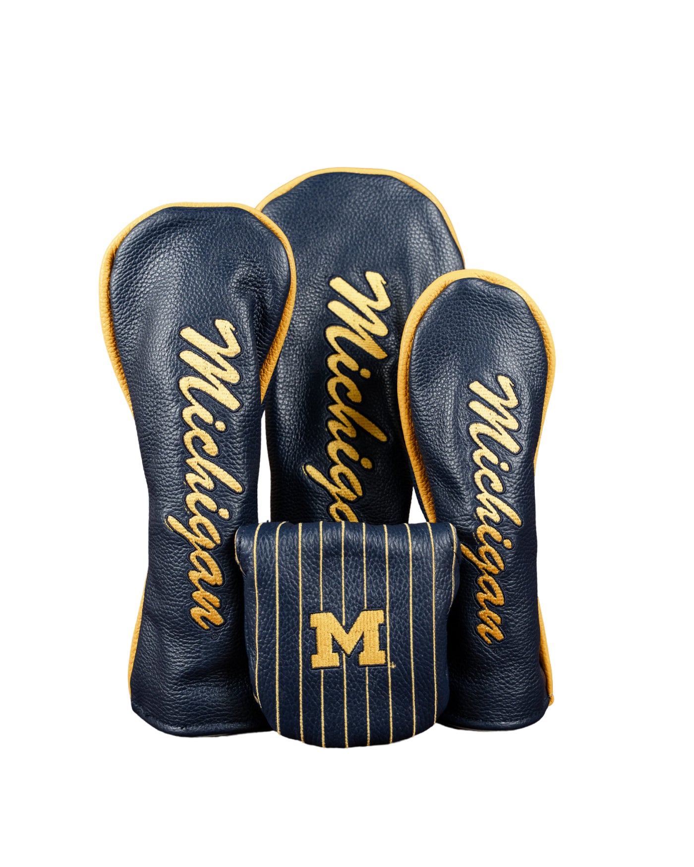Michigan Navy Leather Headcover Set