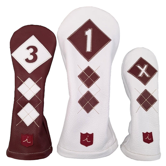 ARGYLE HEADCOVER: CRIMSON + PURE WHITE