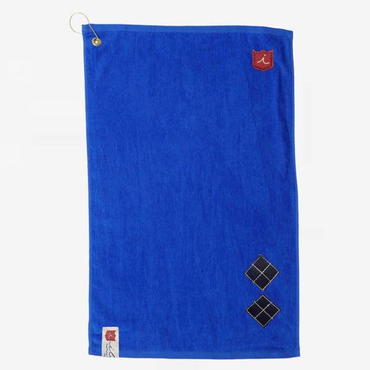 Argyle Tour Towel: Blue + Pitch Black Leather
