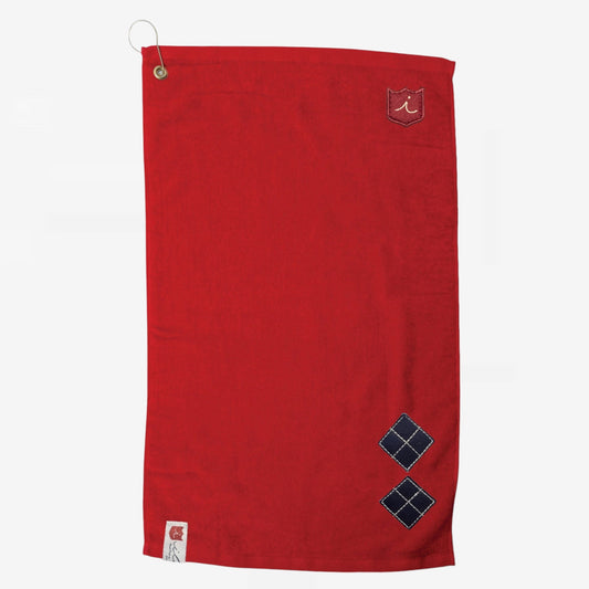 Argyle Tour Towel: Red + Pitch Black Leather