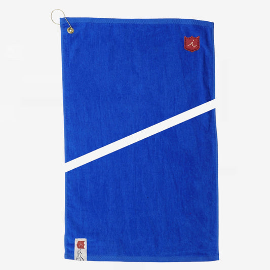Royal Tour Towel: Blue + Pure White Leather