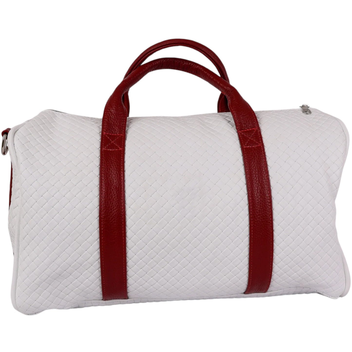 Weekender Duffel: White Sassari / Crimson