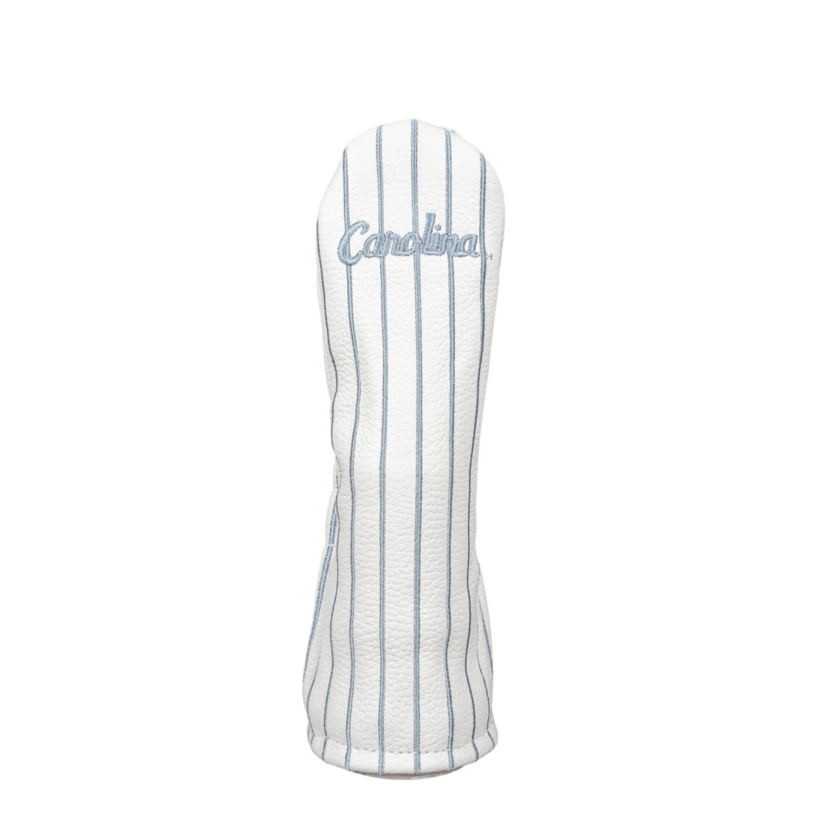 UNC Carolina white pinstripe leather hybrid headcover with Carolina blue stripes and script
