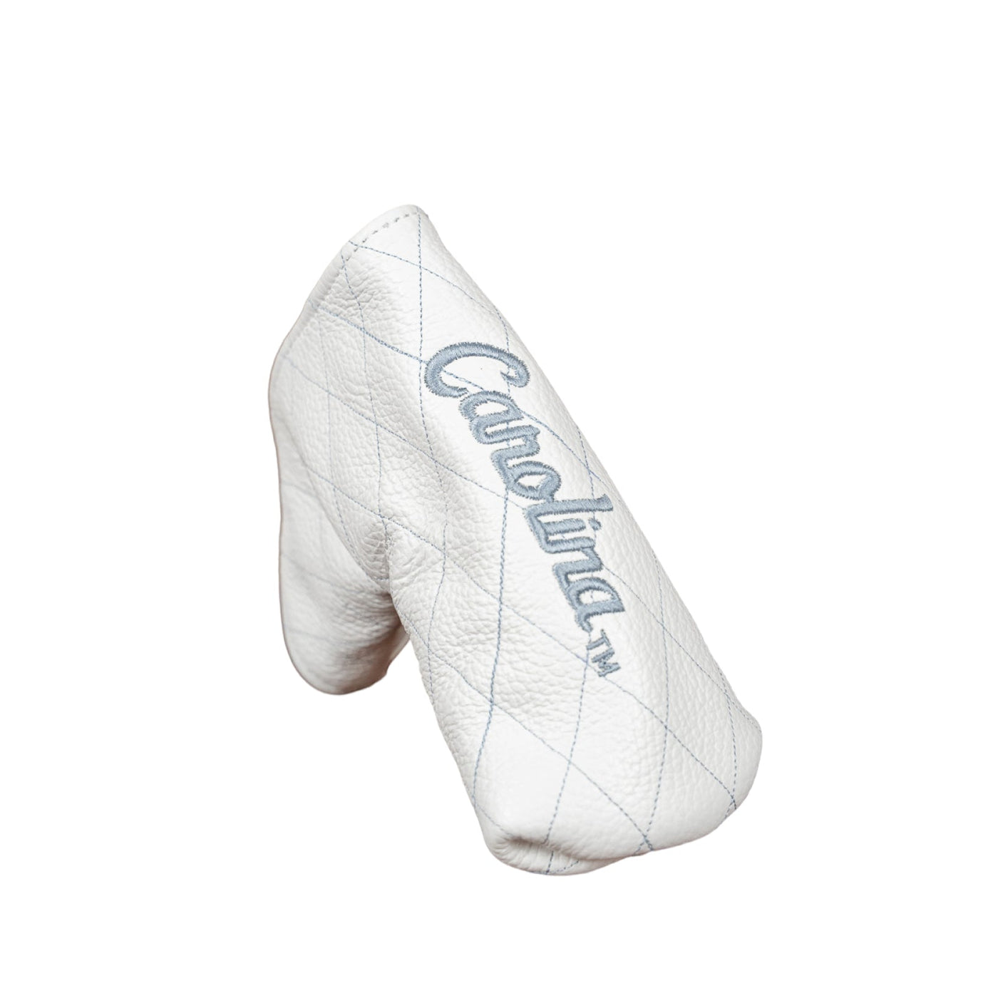 UNC Carolina white pinstripe quilted leather blade putter cover with script