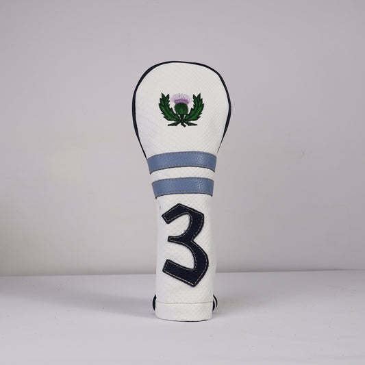 Wood Headcover: White Boa + Navy + Carolina Blue