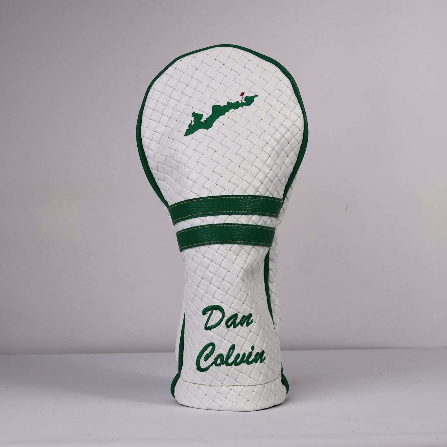 Driver Headcover: White Sassari + Masters Green