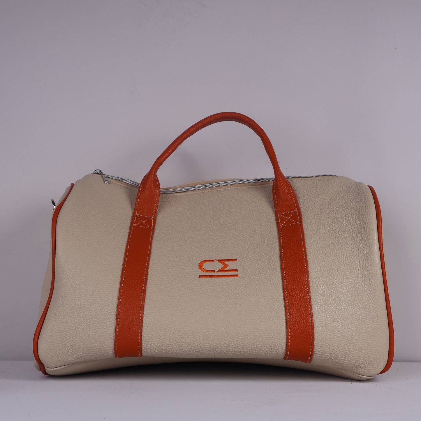 Weekender Duffel: Sand + Bright Orange