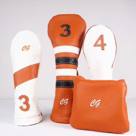 Headcover Set: Bright Orange + White Boa + Black Boa