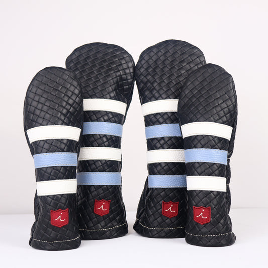 Headcover Set: Black Sassari + Carolina Blue + Pure White
