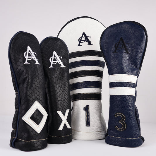 Headcover Set: Pure White + Pitch Black + Navy + Black Boa
