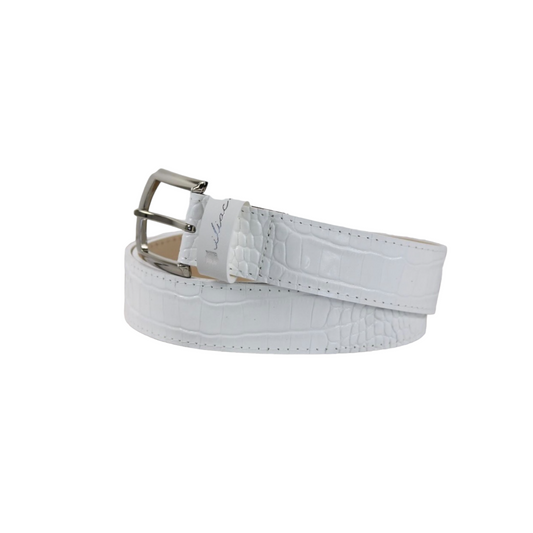 Modern Buckle Belt: Pure White Croc